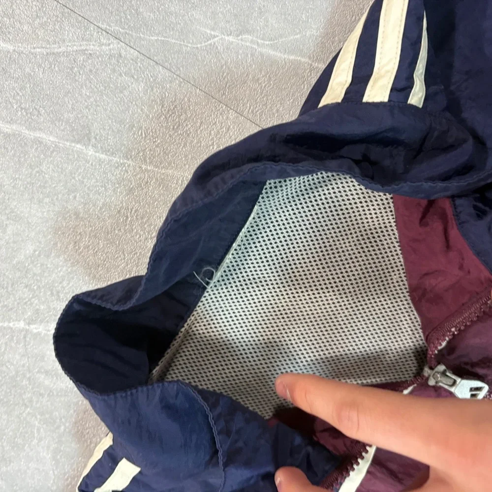 Adidas Vintage Windbreaker Jacket Navy Burgundy Colorblock Mens Large 3 Stripe
